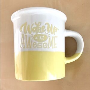 Yellow/White Ceramic Mug - Wake Up Be Awesome